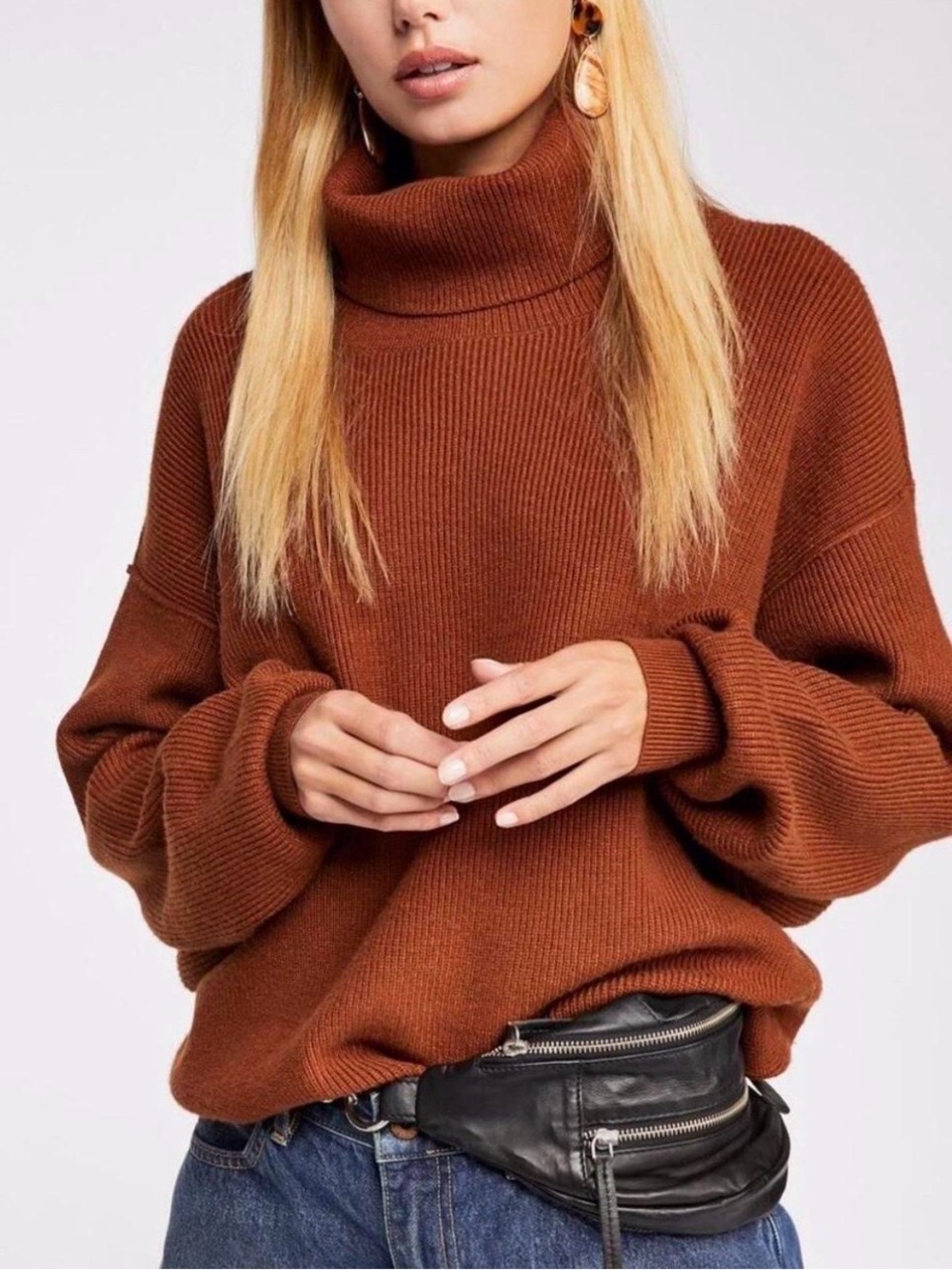Free People Oversized Brown Turtleneck Sweater